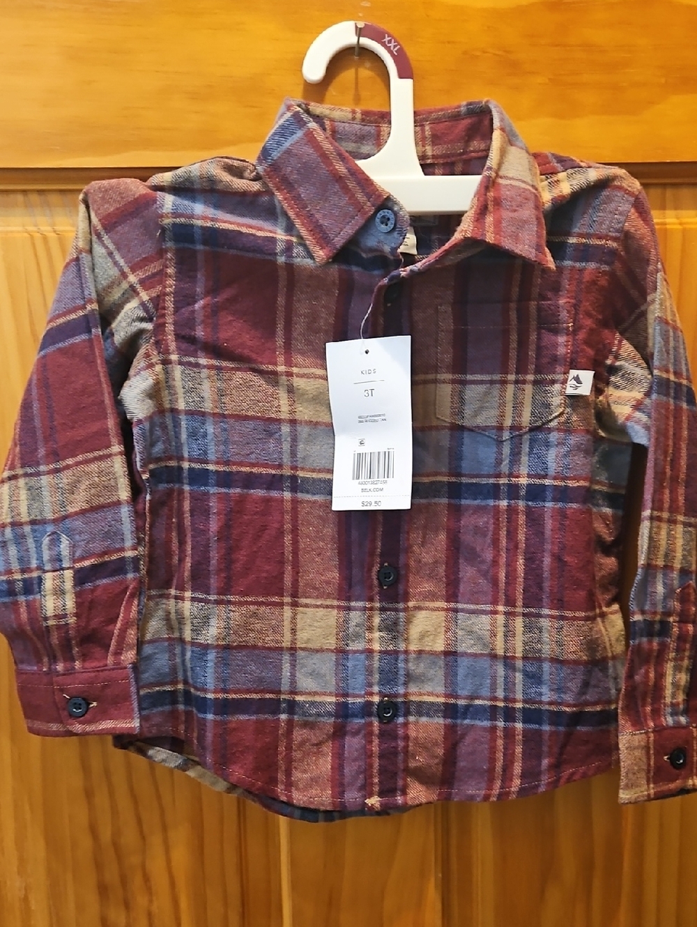 Boys Plaid Button-Down Shirt - Burgundy, Blue & Tan